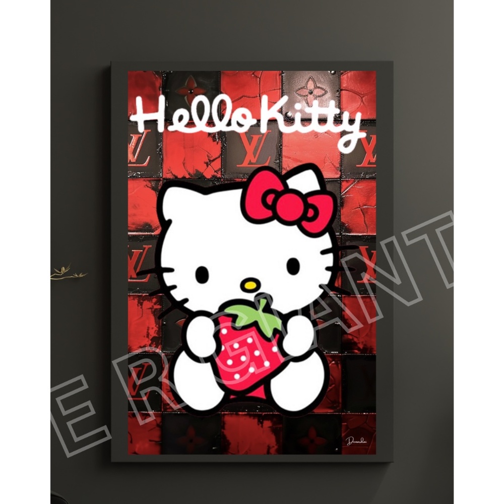 Hello Kitty Vuitton Print Wall Art 11x17 Trendy Wall Art by Denardai
